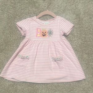 Adorable Pink Striped Kids Dress with Halloween Design